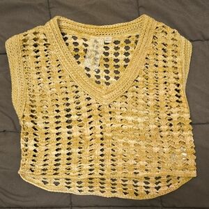 Sadie & Sage Crochet Knit Sleeveless Top in Yellow